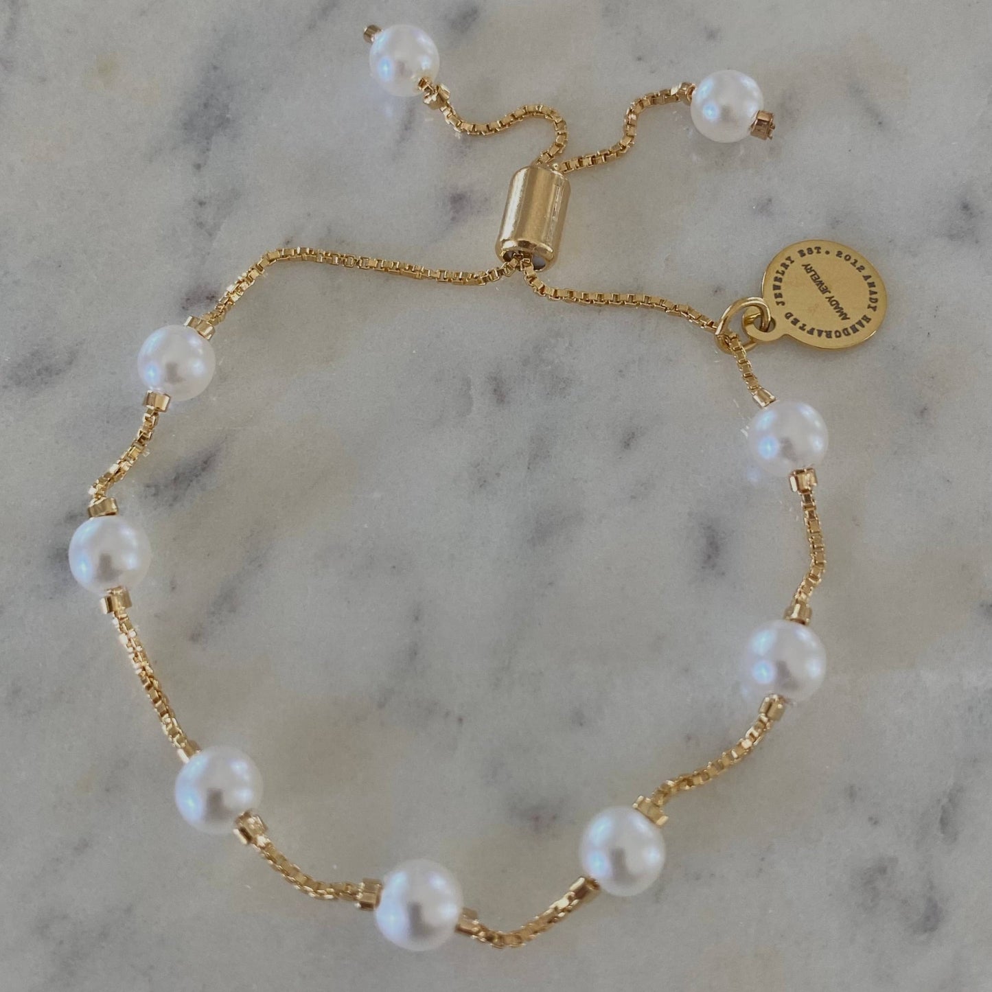 Amady Jewelry - Pearls Adjustable Beaded Bracelet 18k Gold Filled boxy chain - Dear John