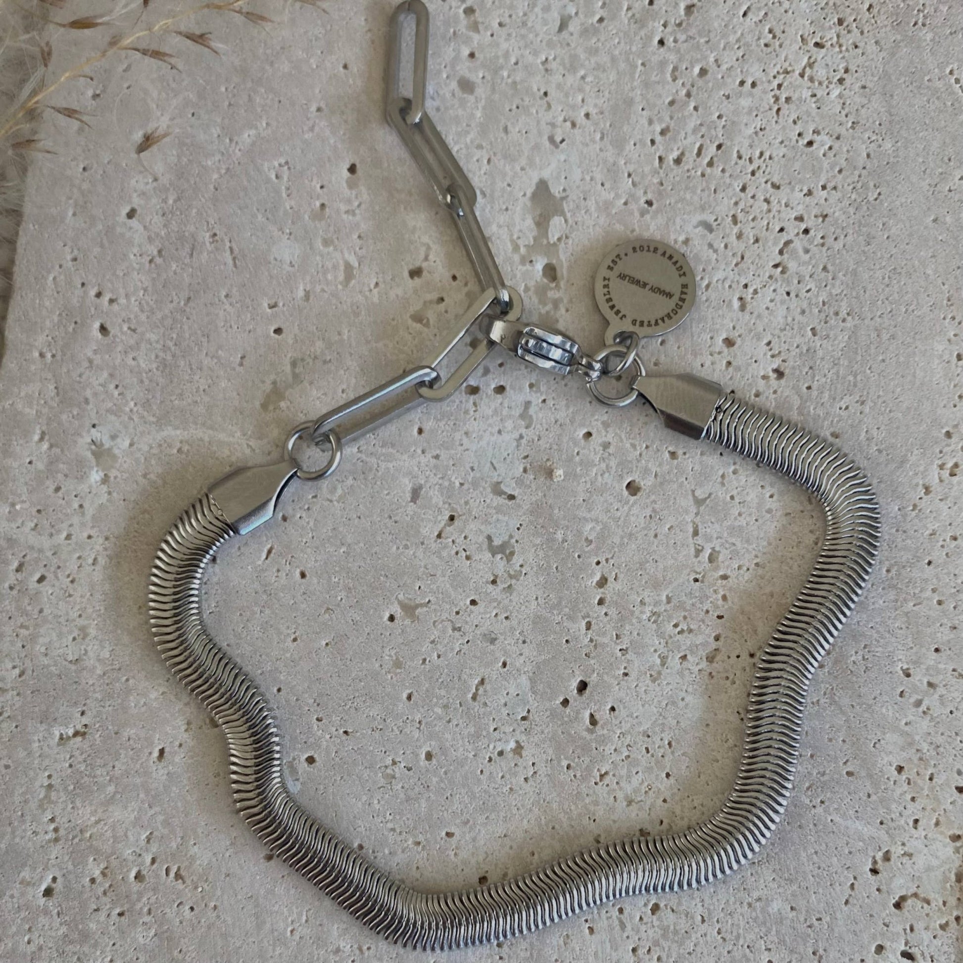 Amady Jewelry - Silver Bracelet Herringbone Snake chain stainless steel 316L - Dear John