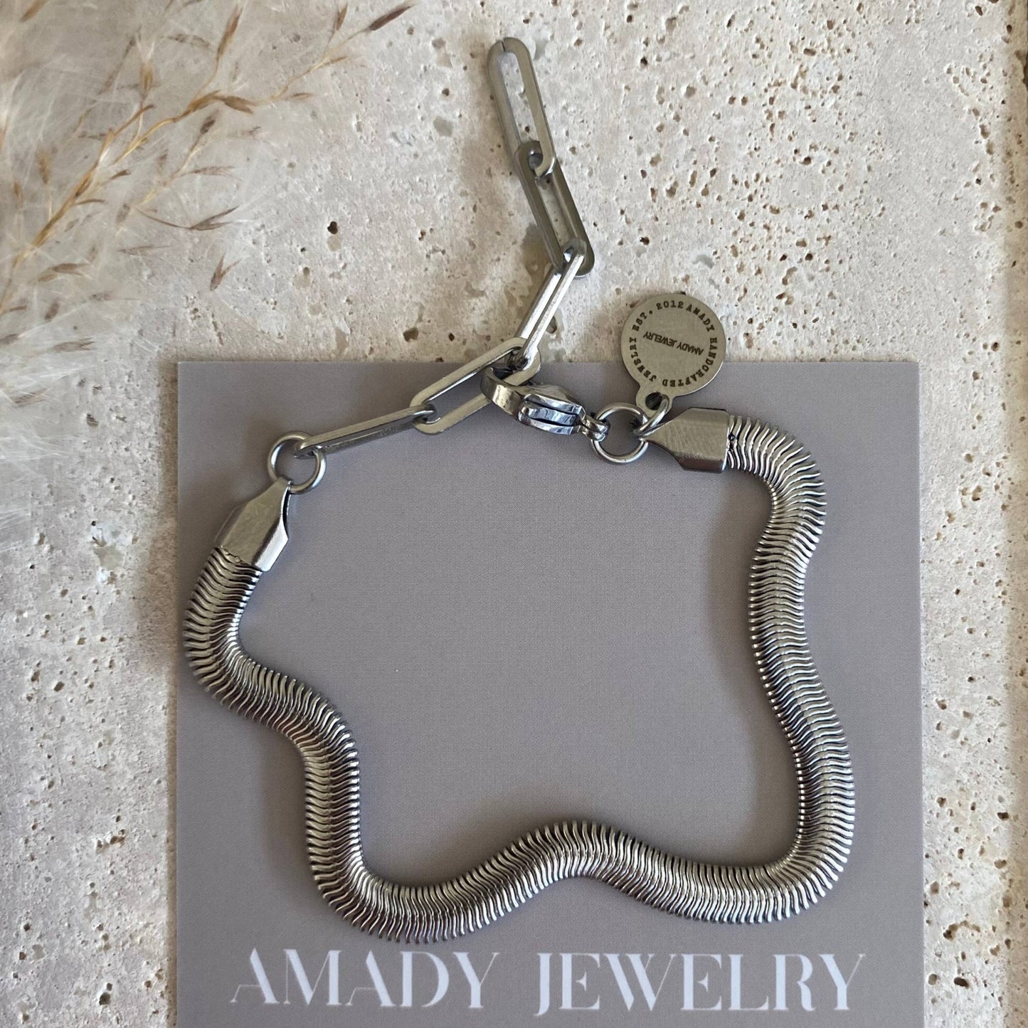 Amady Jewelry - Silver Bracelet Herringbone Snake chain stainless steel 316L - Dear John