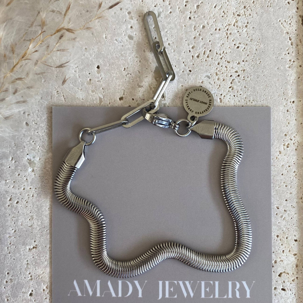 Amady Jewelry - Silver Bracelet Herringbone Snake chain stainless steel 316L - Dear John