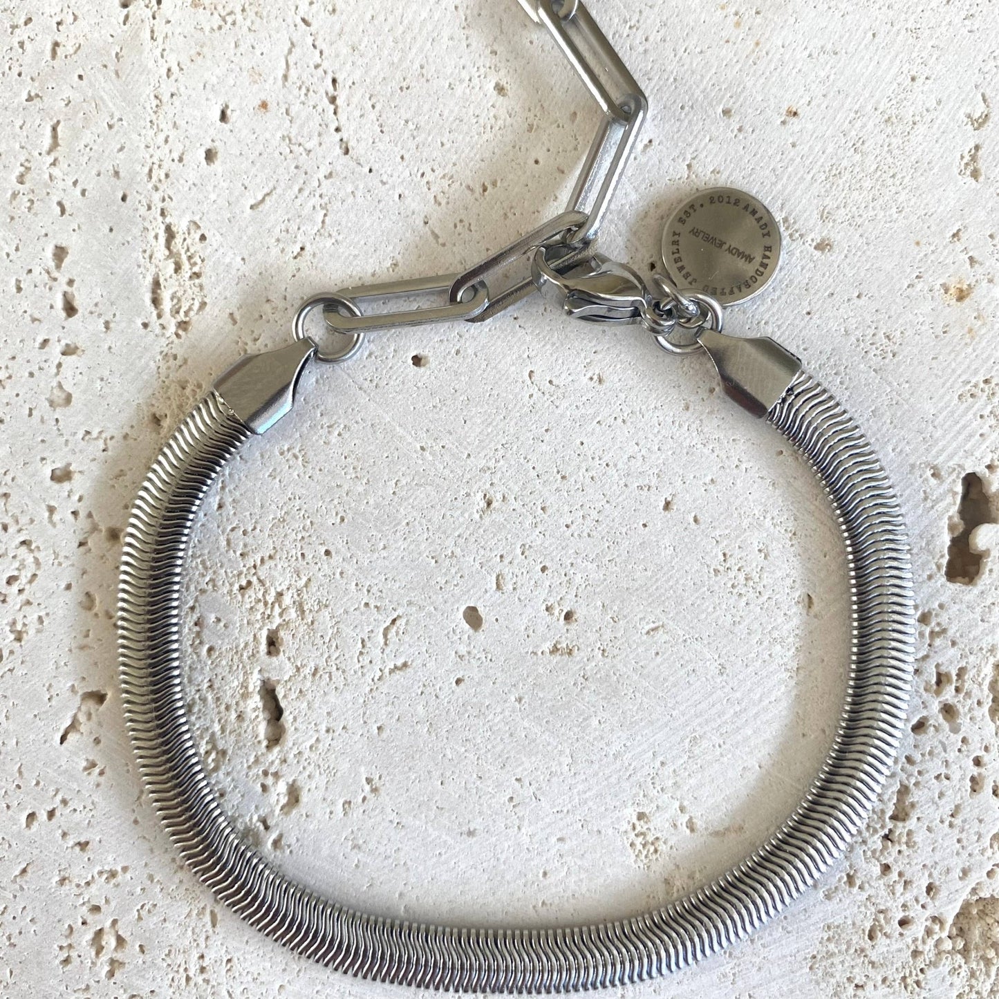 Amady Jewelry - Silver Bracelet Herringbone Snake chain stainless steel 316L - Dear John