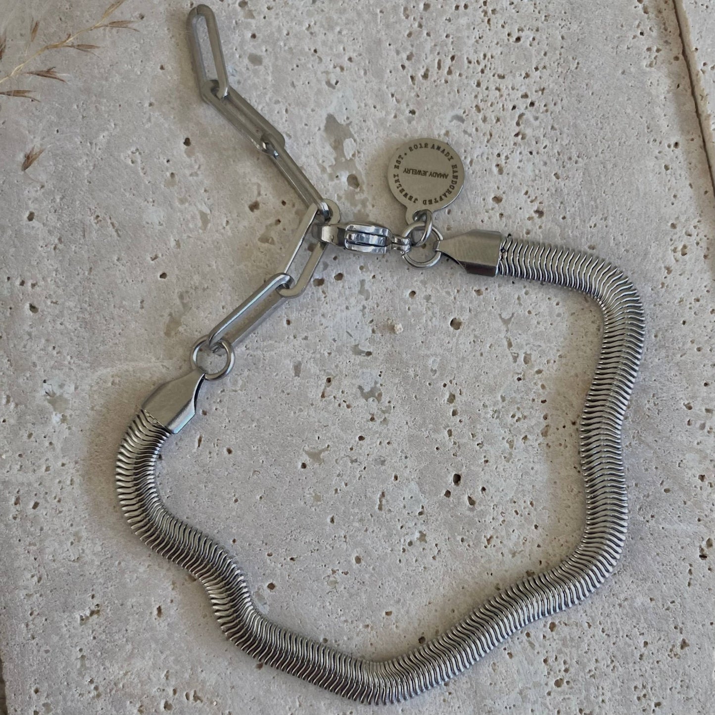 Amady Jewelry - Silver Bracelet Herringbone Snake chain stainless steel 316L - Dear John