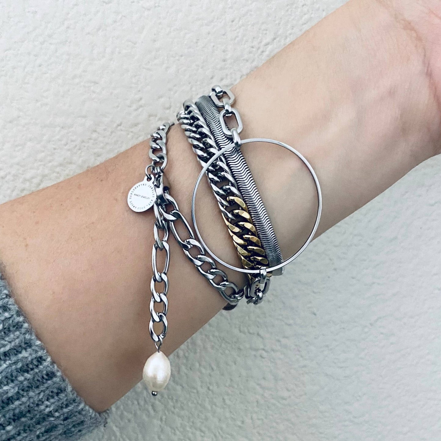 Amady Jewelry - Silver Bracelet Herringbone Snake chain stainless steel 316L - Dear John