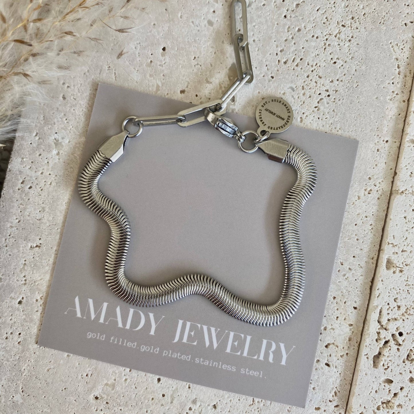 Amady Jewelry - Silver Bracelet Herringbone Snake chain stainless steel 316L - Dear John
