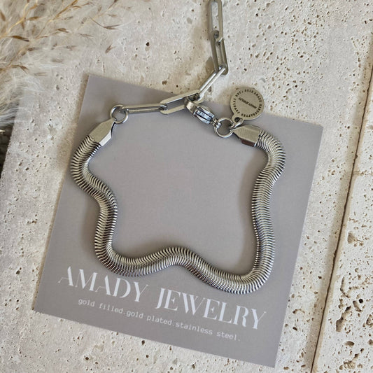 Amady Jewelry - Silver Bracelet Herringbone Snake chain stainless steel 316L - Dear John