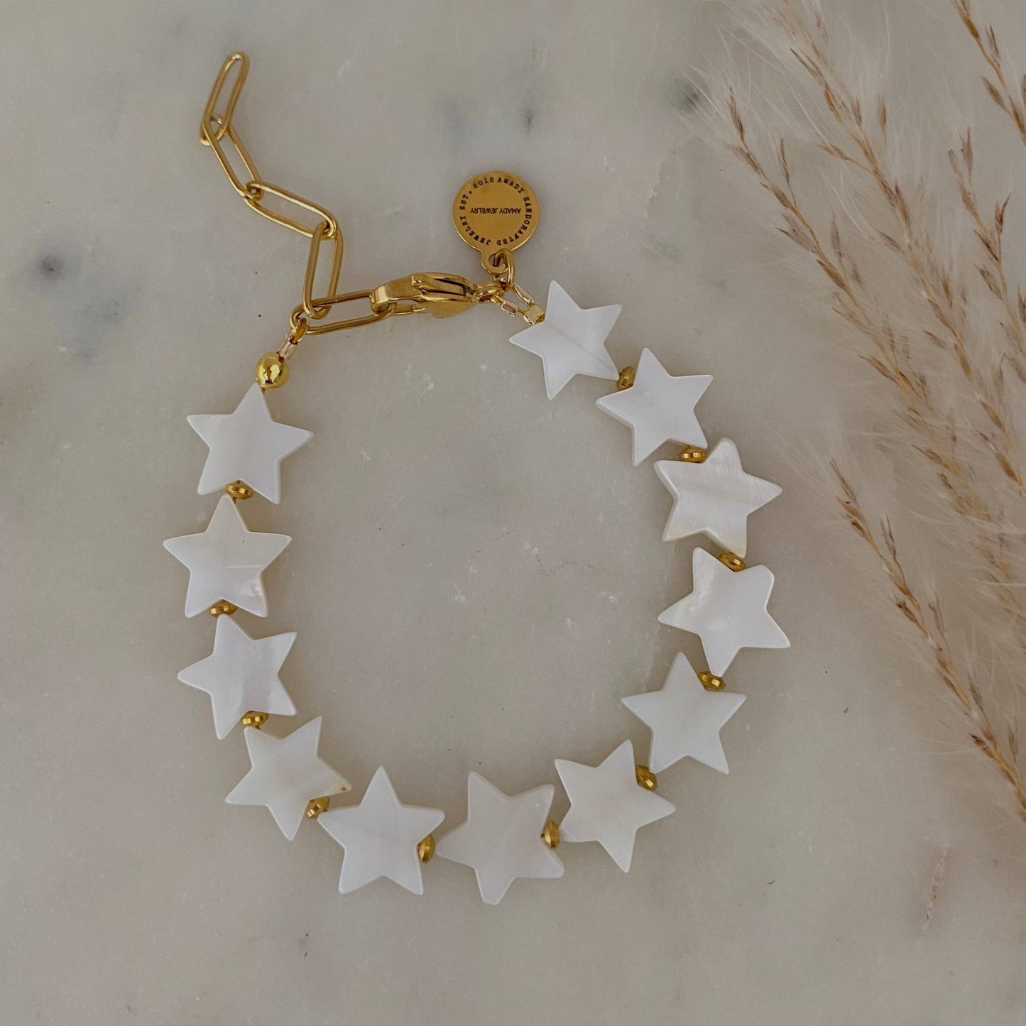 Amady Jewelry - Stars pearl color paperclip chain 18k gold plated bracelet - Dear John