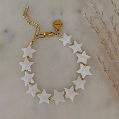 Amady Jewelry - Stars pearl color paperclip chain 18k gold plated bracelet - Dear John