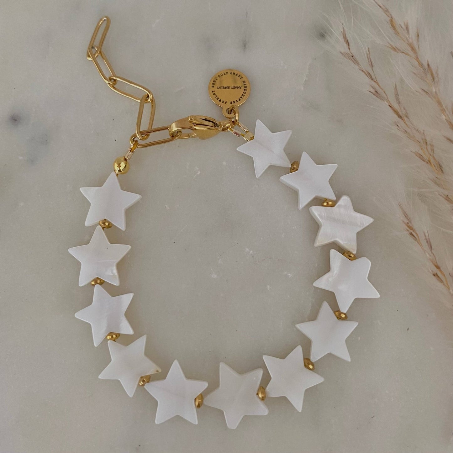 Amady Jewelry - Stars pearl color paperclip chain 18k gold plated bracelet - Dear John