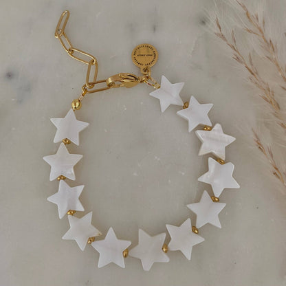 Amady Jewelry - Stars pearl color paperclip chain 18k gold plated bracelet - Dear John