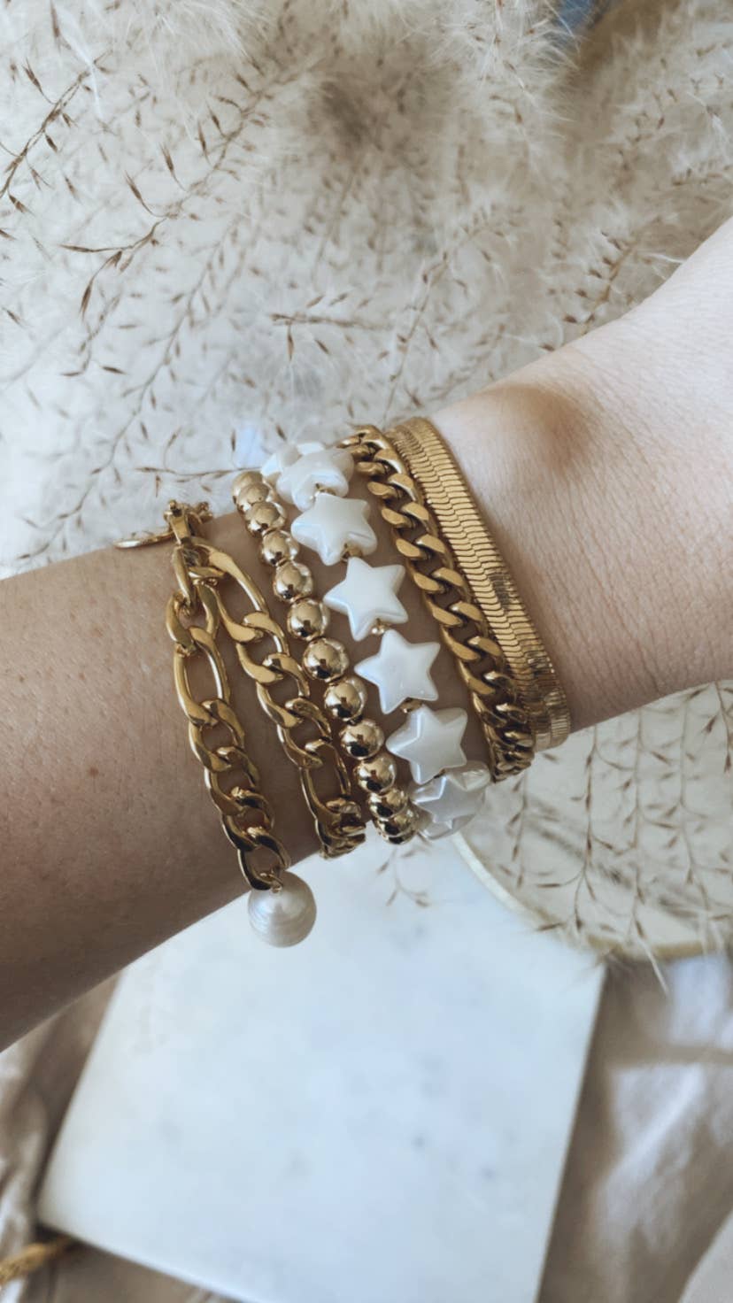 Amady Jewelry - Stars pearl color paperclip chain 18k gold plated bracelet - Dear John