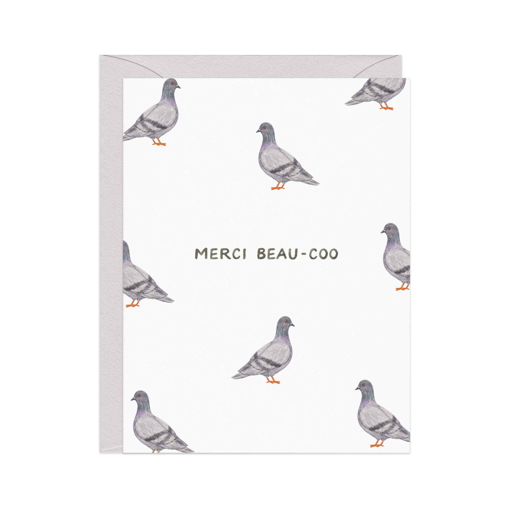 Amy Zhang - Merci Beau - coo Pigeon — French Pun Thank You Card - Dear John