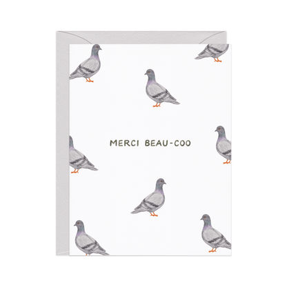 Amy Zhang - Merci Beau - coo Pigeon — French Pun Thank You Card - Dear John
