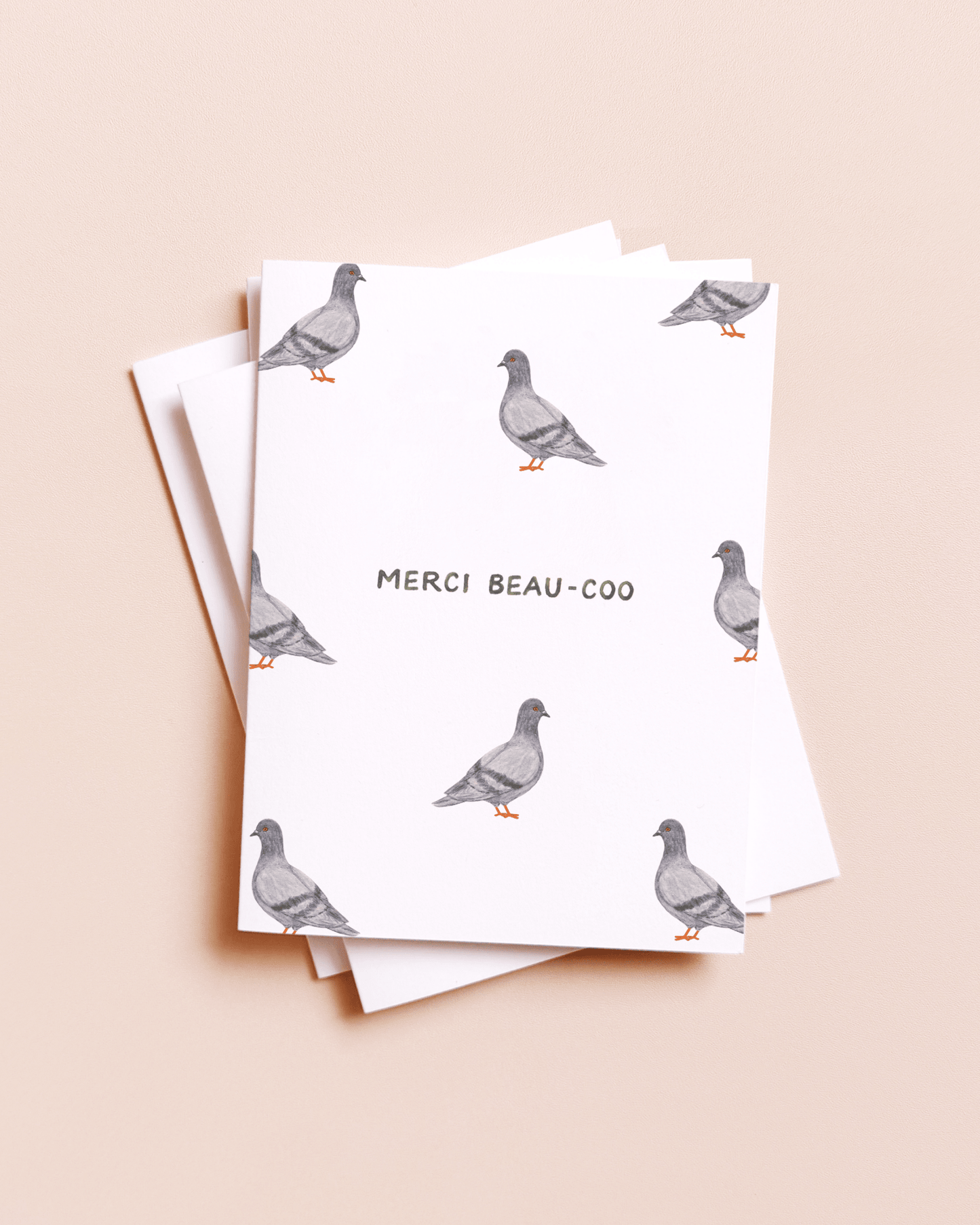 Amy Zhang - Merci Beau - coo Pigeon — French Pun Thank You Card - Dear John