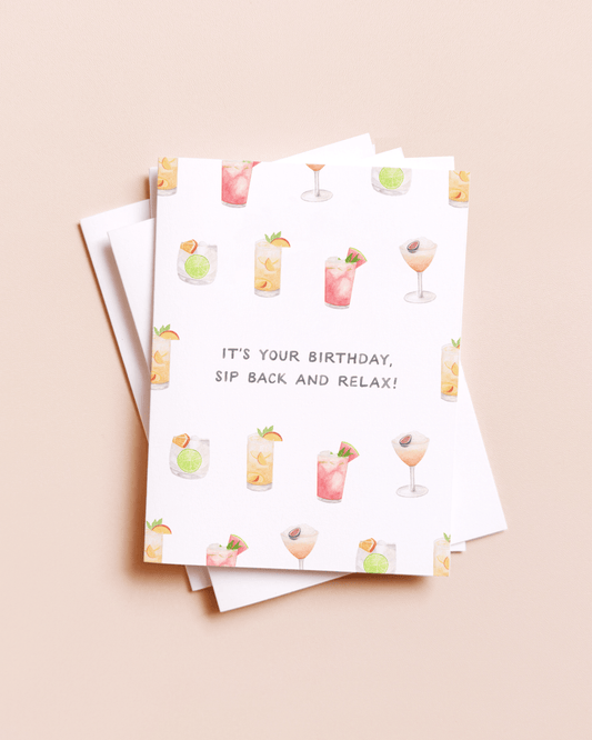 Amy Zhang - Sip Back And Relax — Cocktail Pun Birthday Card - Dear John