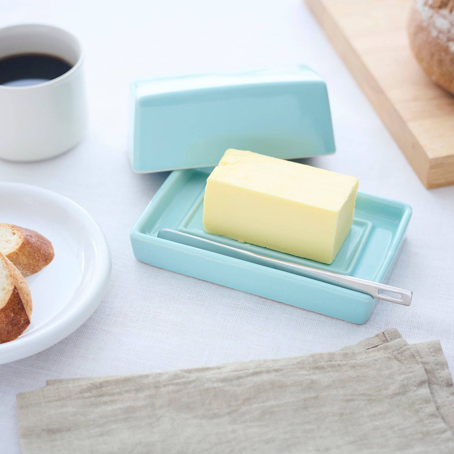 BEE HOUSE Butter Dish with s.s.butter knife - Aqua Mist