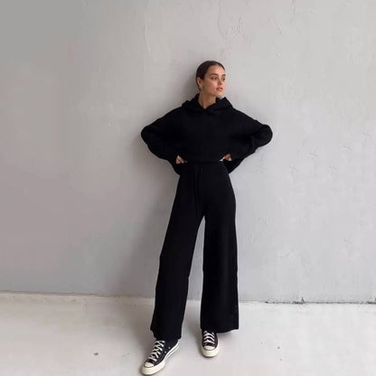 Solid Color Hoodie Top and Pant Set Sweater Set 9263