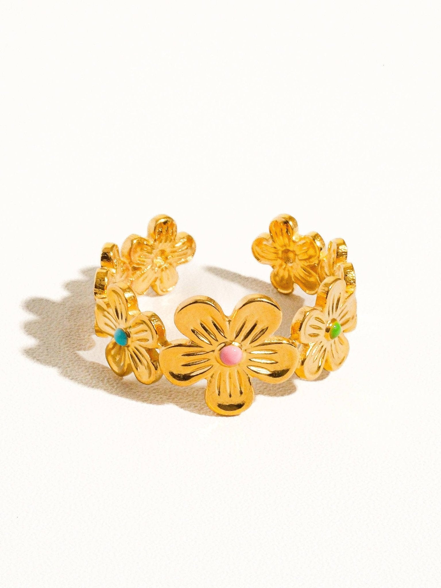 Bali 18K Gold Non - Tarnish Flower Stack Adjustable Ring - Dear John