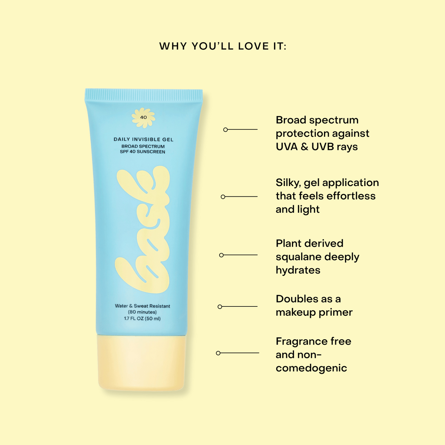 Bask SPF 40 Daily Invisible Gel Face Sunscreen - Dear John