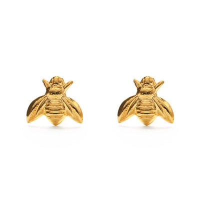 Tiny Bee Stud Earrings — Heavy 14k Gold Plate (7–10 µm), USA Vintage Molds