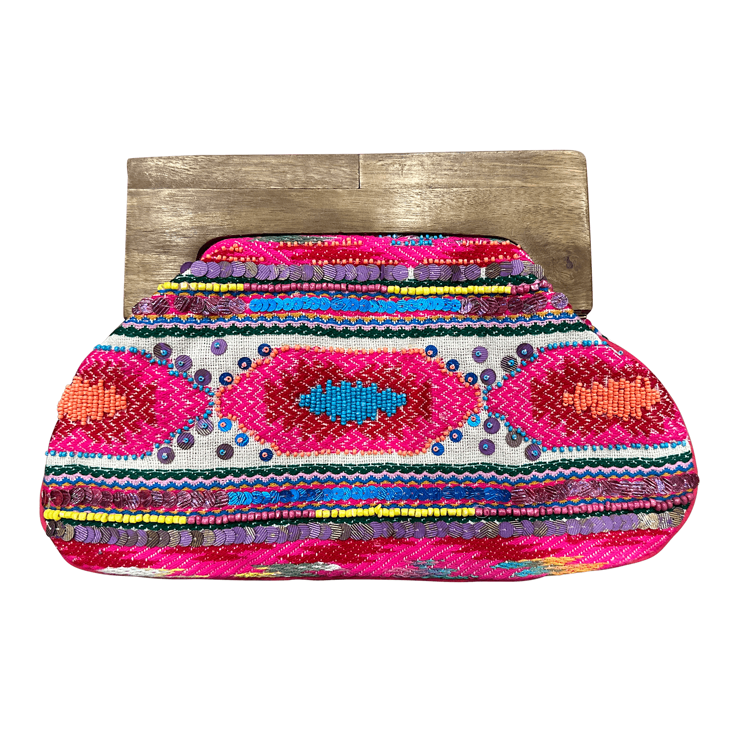 Beaded Clutch Bag with Wooden Handle  - Dear John
