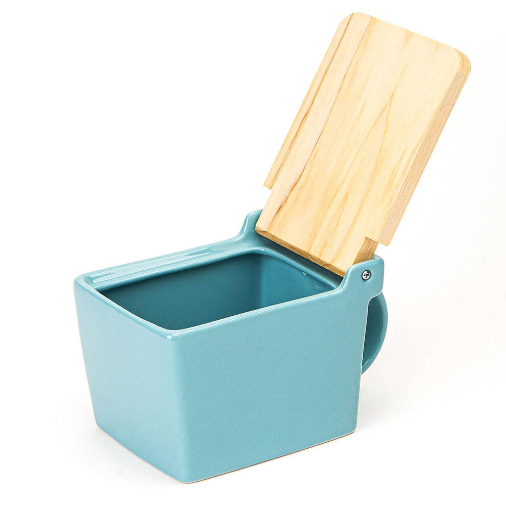 Bee House Ceramic Salt Box With Wooden Lid - Ice Blue - Dear John