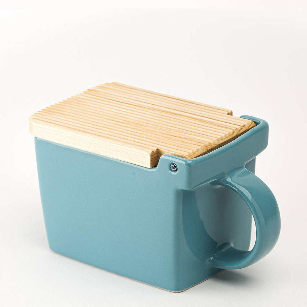 Bee House Ceramic Salt Box With Wooden Lid - Ice Blue - Dear John