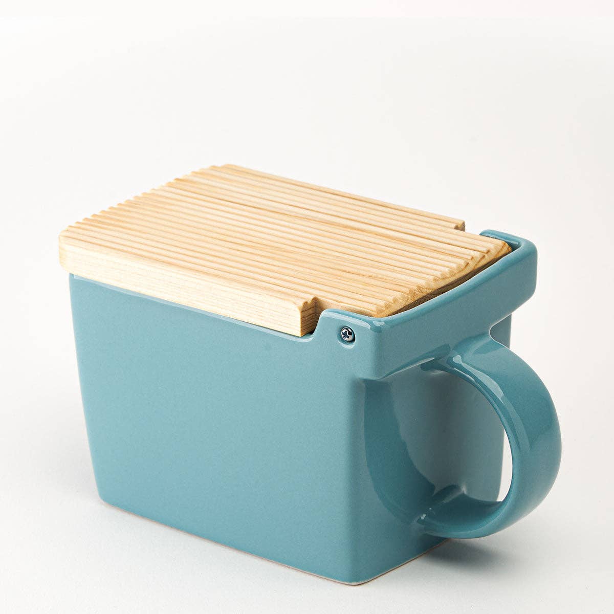 Bee House Ceramic Salt Box With Wooden Lid - Ice Blue - Dear John