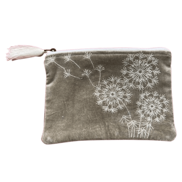 Beige Velvet Embroidered Dandelion Coin Purse for Women - Dear John