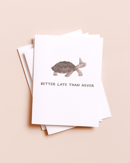 Better Late Than Never — Funny Tortoise Belated Birthday Card - Dear John