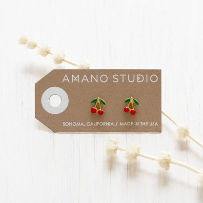 Cherry Stud Earrings — 90s Rockabilly Vintage Vibe (Made in USA)