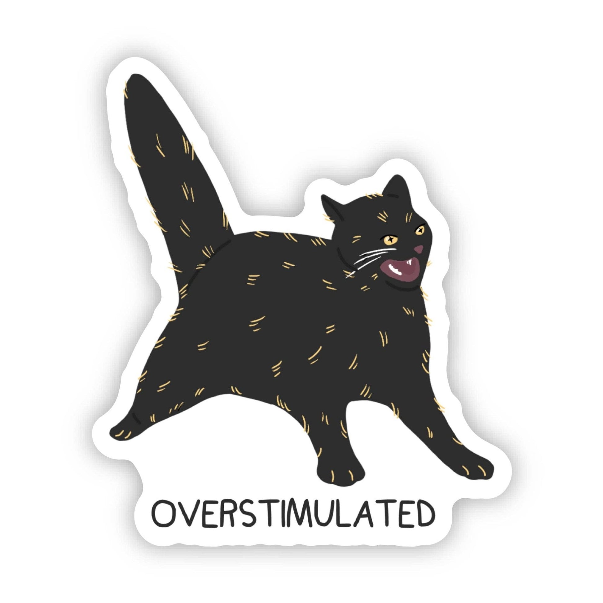 Big Moods - Overstimulated Black Cat Sticker - Dear John