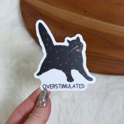 Big Moods - Overstimulated Black Cat Sticker - Dear John