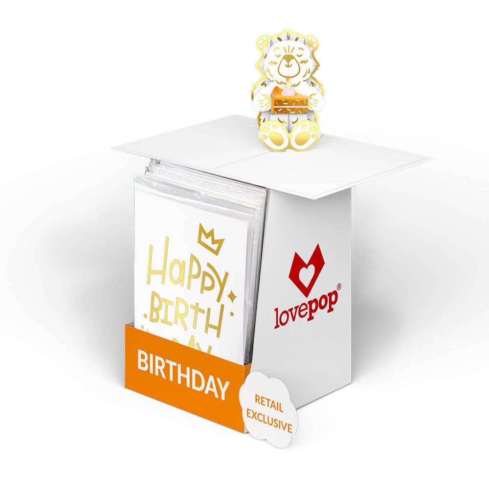 Birthday Cake Bear 12 - Pack: Tinypop Card 2 x 2.8" - Dear John