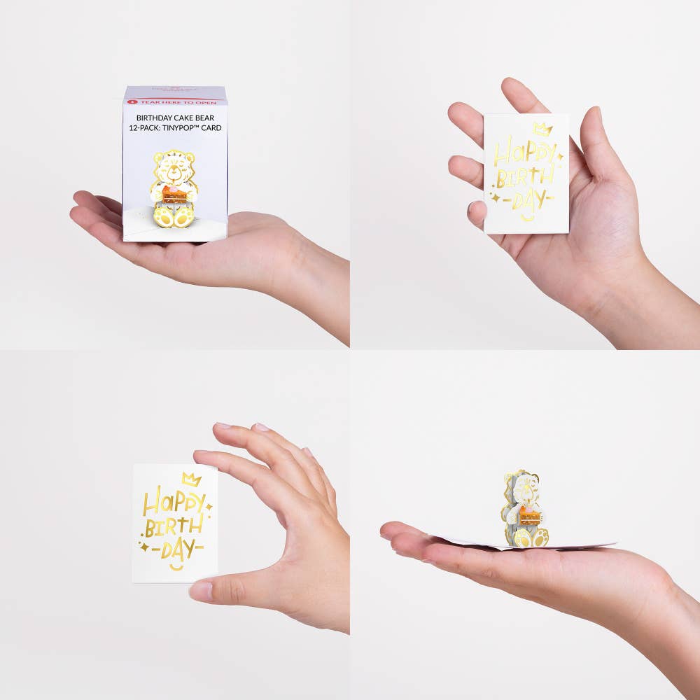 Birthday Cake Bear 12 - Pack: Tinypop Card 2 x 2.8" - Dear John