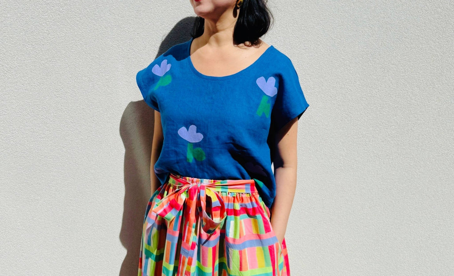 Blue flower linen top  - Dear John