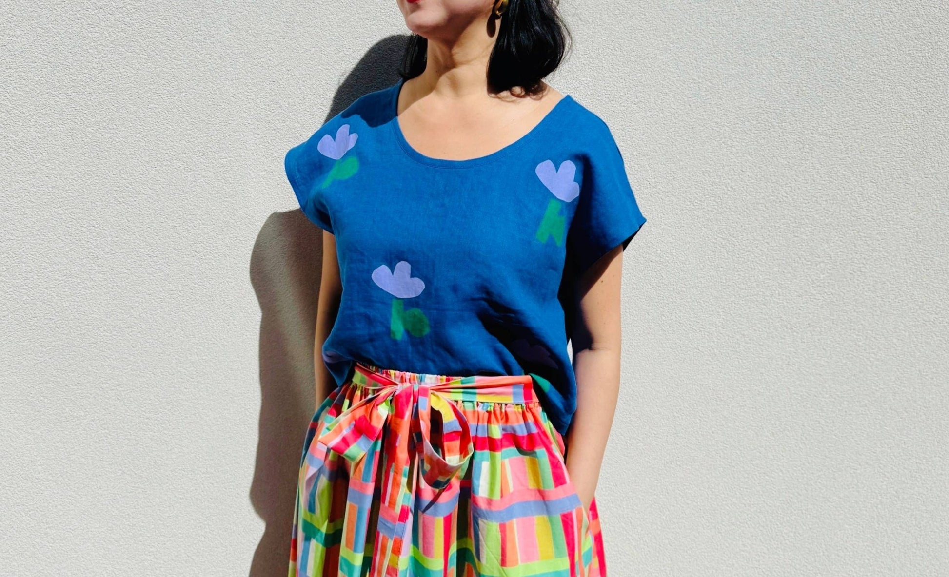Blue flower linen top  - Dear John