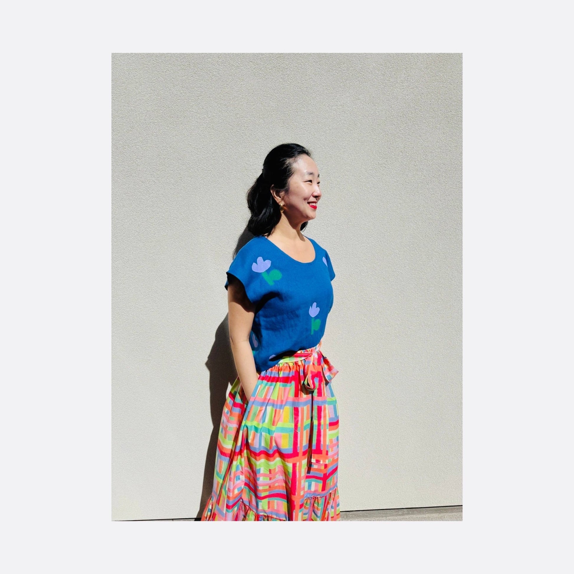 Blue flower linen top  - Dear John