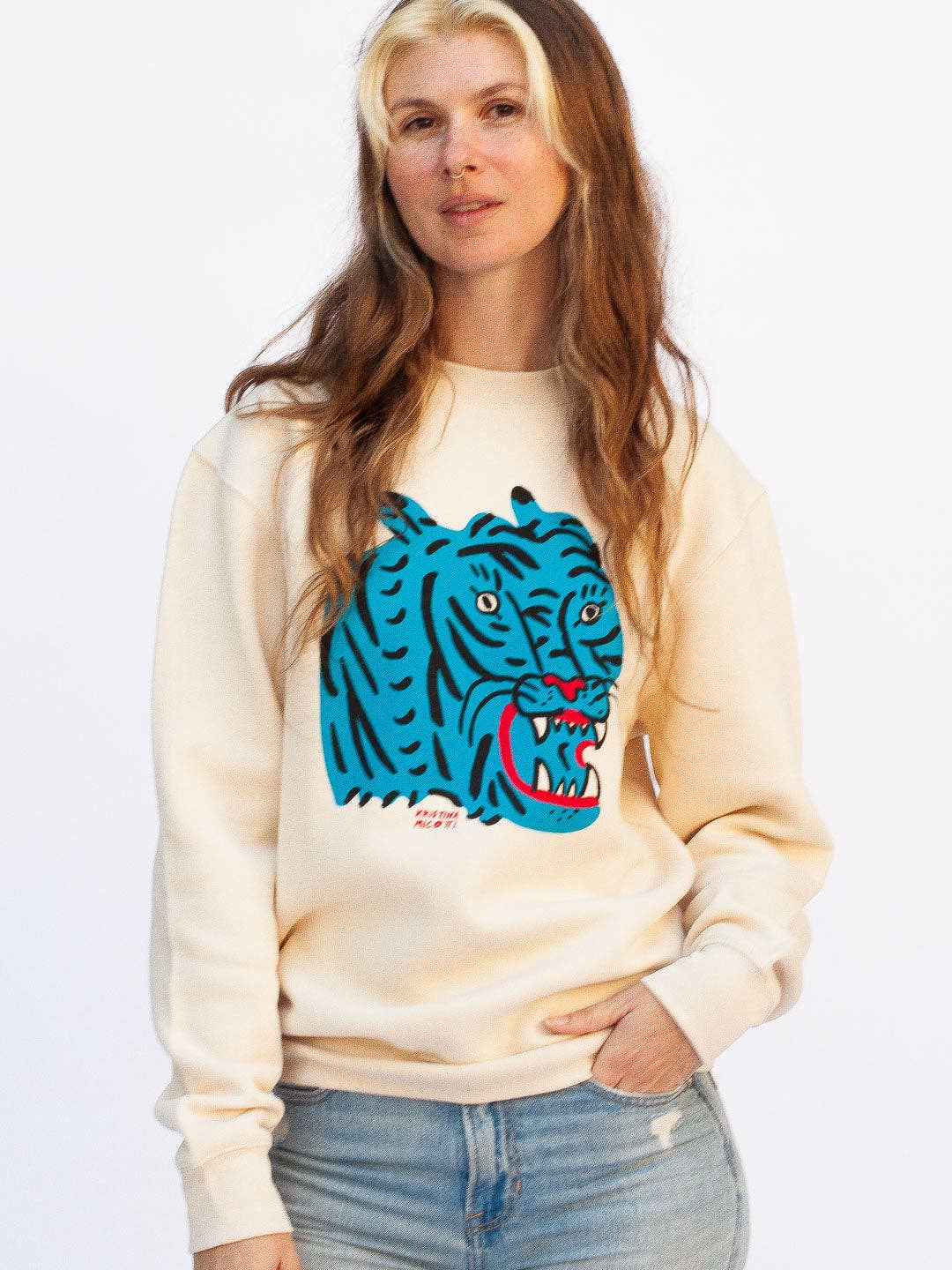 Blue Tiger Crewneck — Cream by Kristina Micotti - Dear John
