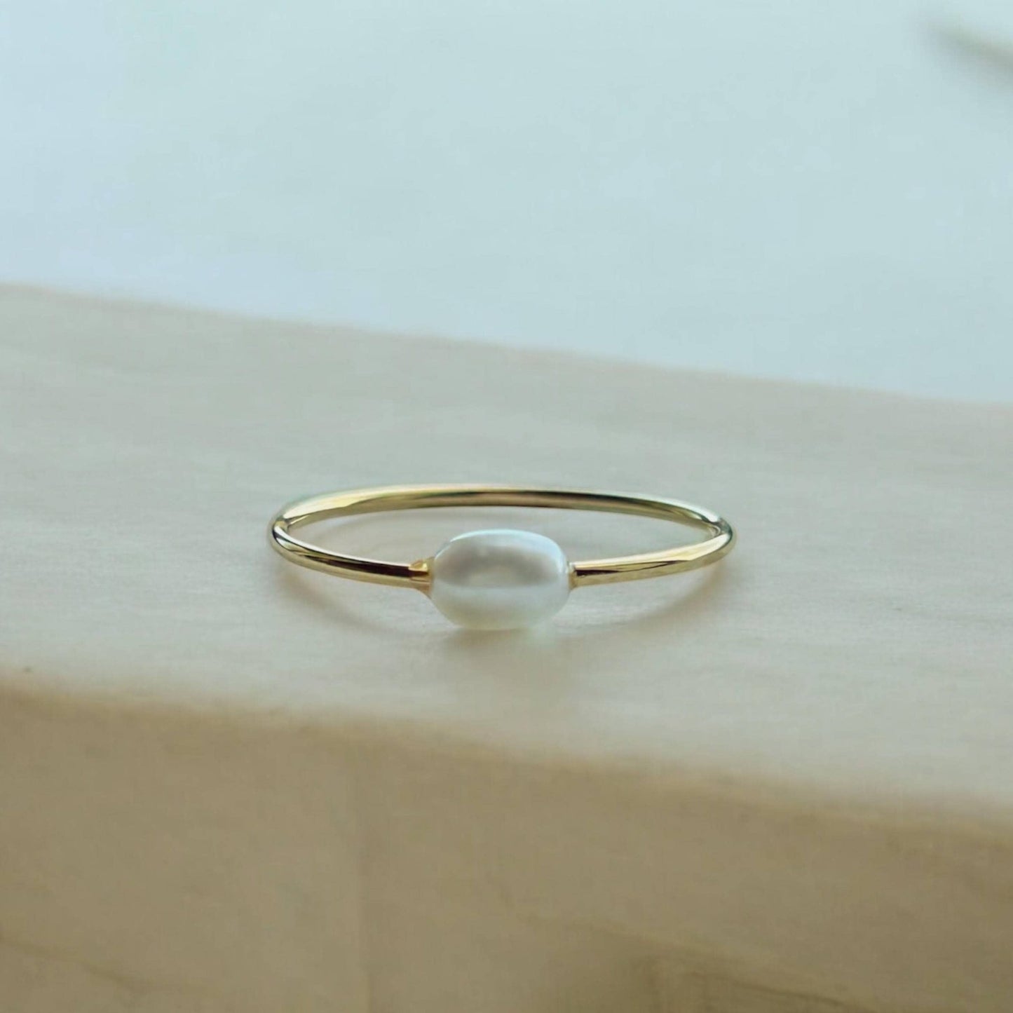 Boem Collection - Capri Pearl Ring | Gold Dainty Pearl Stacking Ring - Dear John
