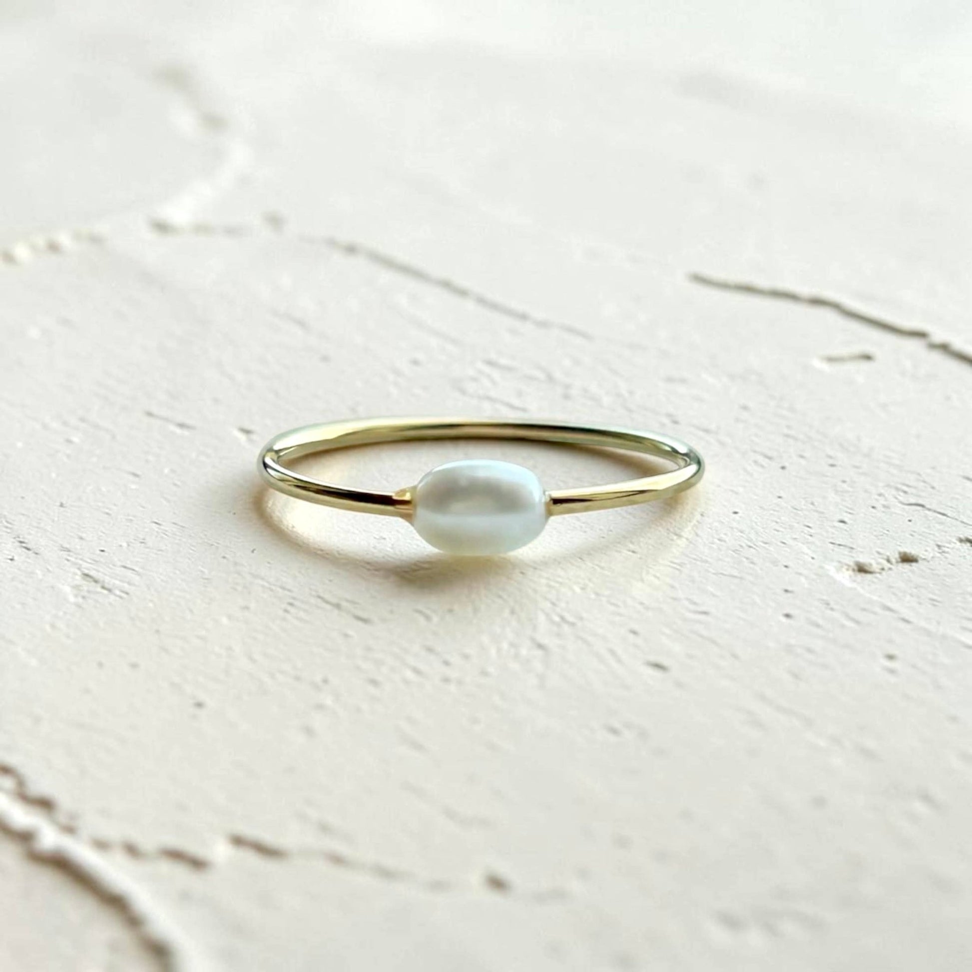 Boem Collection - Capri Pearl Ring | Gold Dainty Pearl Stacking Ring - Dear John