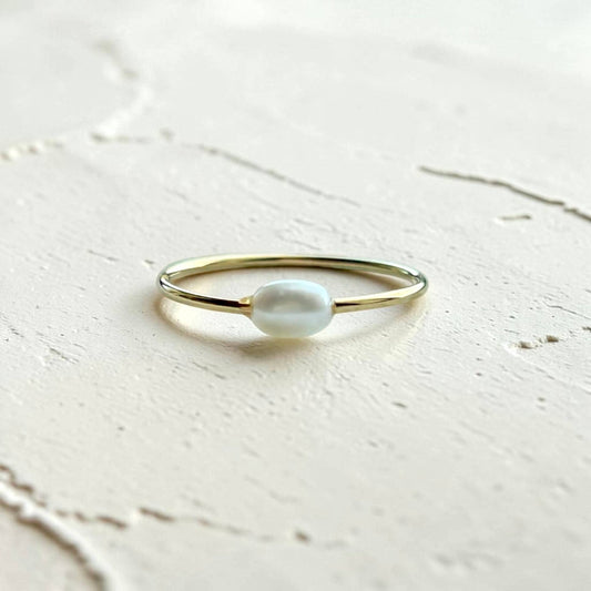 Boem Collection - Capri Pearl Ring | Gold Dainty Pearl Stacking Ring - Dear John