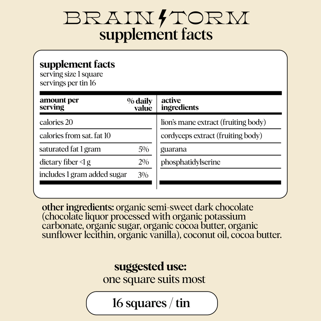 Brainstorm — mushroom chocolate supplement for focus - Dear John