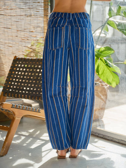BRUSHED STRIPE DENIM BARREL PANTS - Dear John