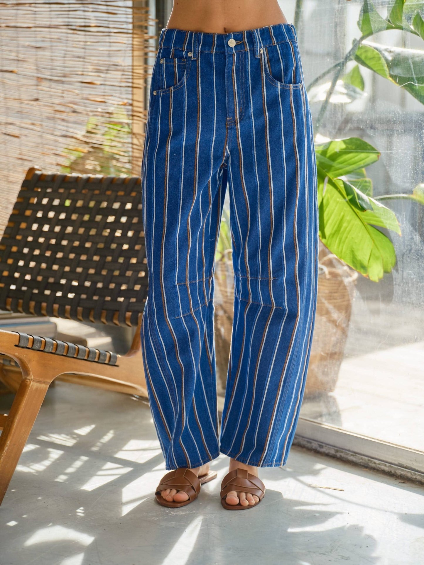 BRUSHED STRIPE DENIM BARREL PANTS - Dear John