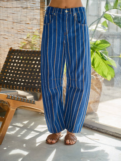 BRUSHED STRIPE DENIM BARREL PANTS - Dear John