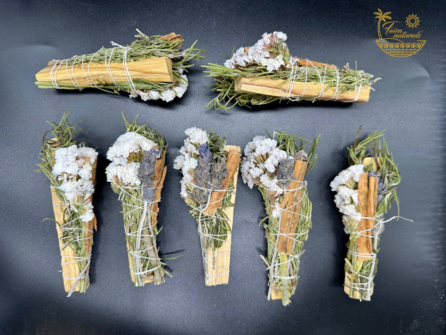 Palo Santo Smudge — Farm-Crafted Bundle with Lavender, Rosemary, Cinnamon & White Sinuata