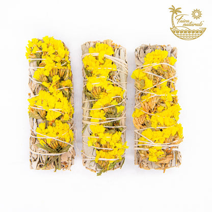 White Sage & Yellow Sinuata Moon Bundle — 4" (Farm-Grown, Hand-Tied)