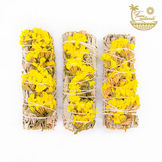 White Sage & Yellow Sinuata Moon Bundle — 4" (Farm-Grown, Hand-Tied)