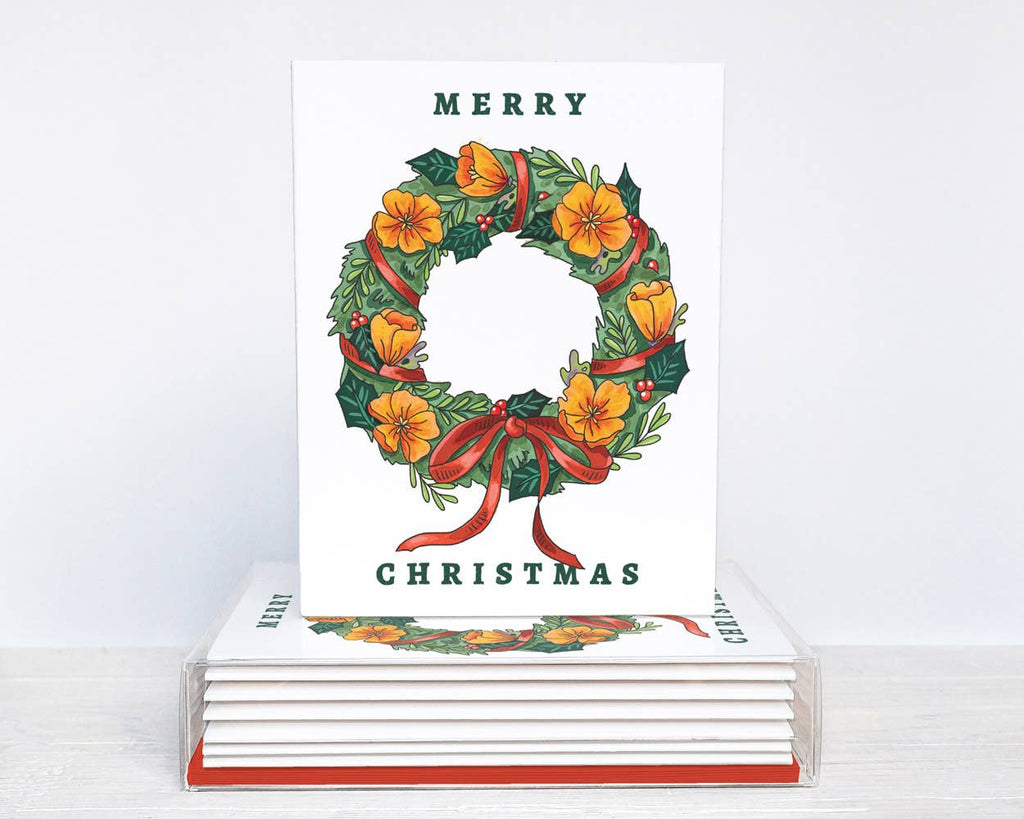 California Poppy Christmas Wreath Boxed Cards - Set of 6 - Dear John
