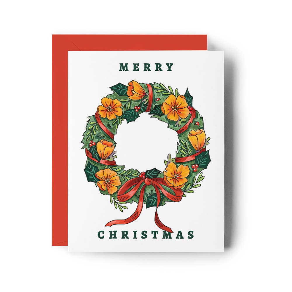 California Poppy Christmas Wreath Boxed Cards - Set of 6 - Dear John